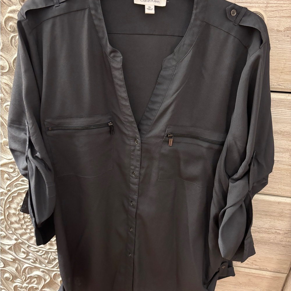 Calvin Klein Charcoal Button-Up Blouse